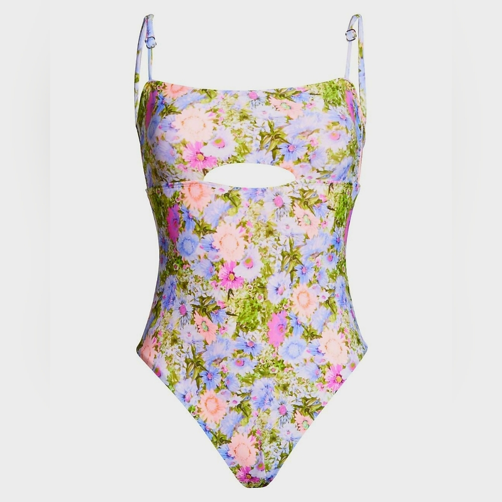 NWT VYB Daisy Days Floral Bandeau Cutout Peephole One Piece Swimsuit XL - Picture 2 of 5